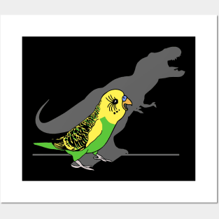 funny t-rex green budgie doodle Posters and Art